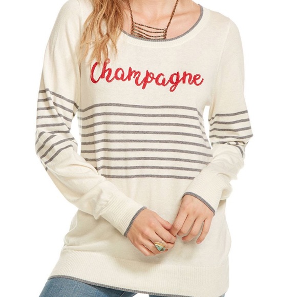 Chaser Tops - COTTON/CASHMERE STRIPED CHAMPAIGNE PULLOVER